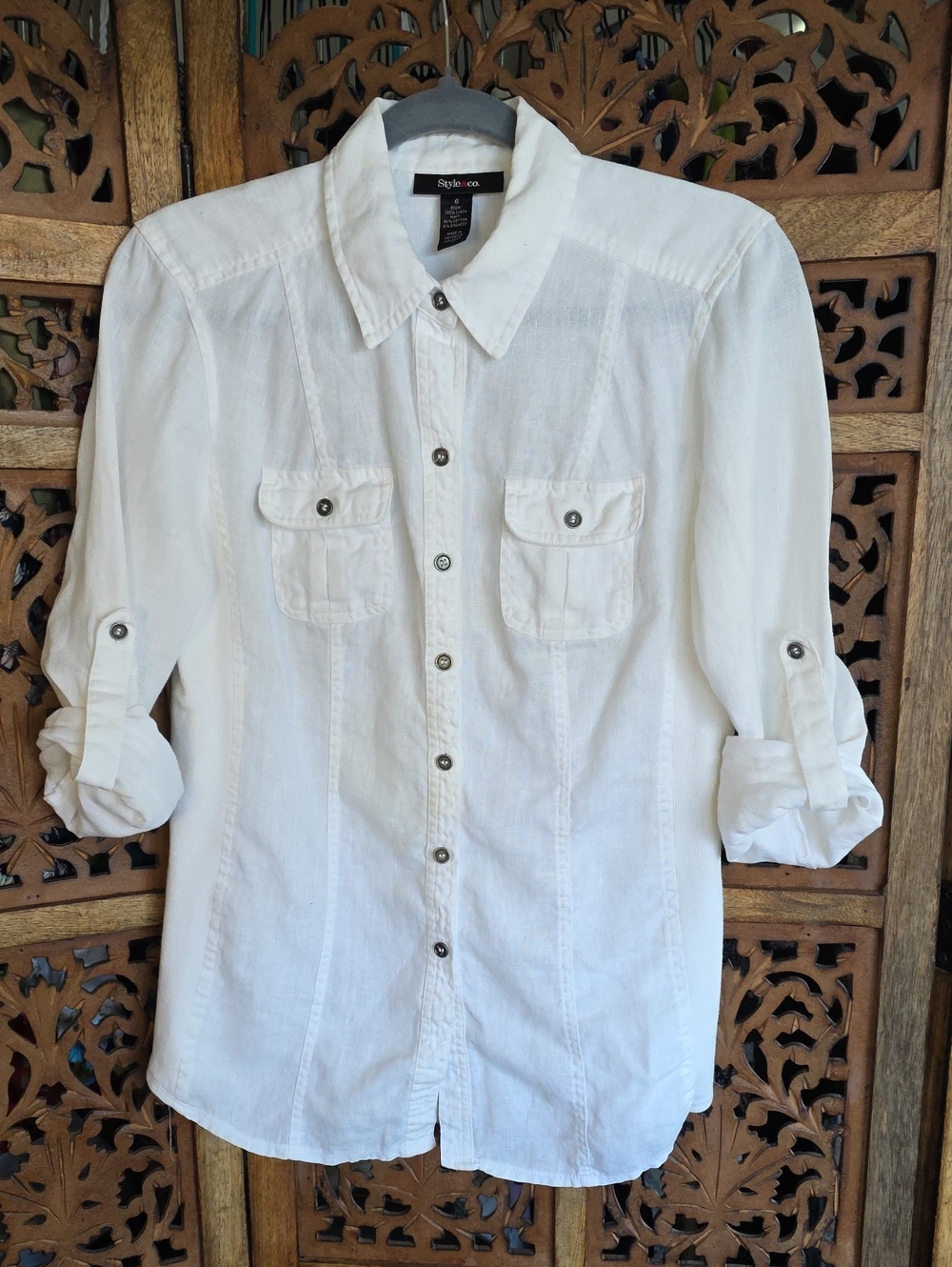 Style & Co. White Button-Down Shirt with Chest Pockets